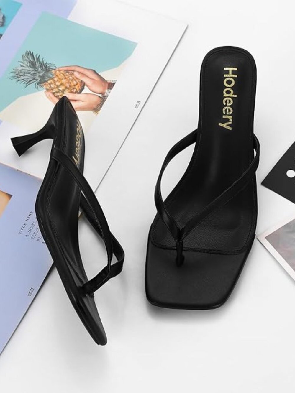 Women's Kitten Heels Thong Sandals Open Square Toe Flip Flop Low Heels 2.5 Inch